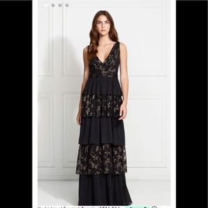 Rachel Zoe Payten Metallic Lace Tiered Gown Size 4